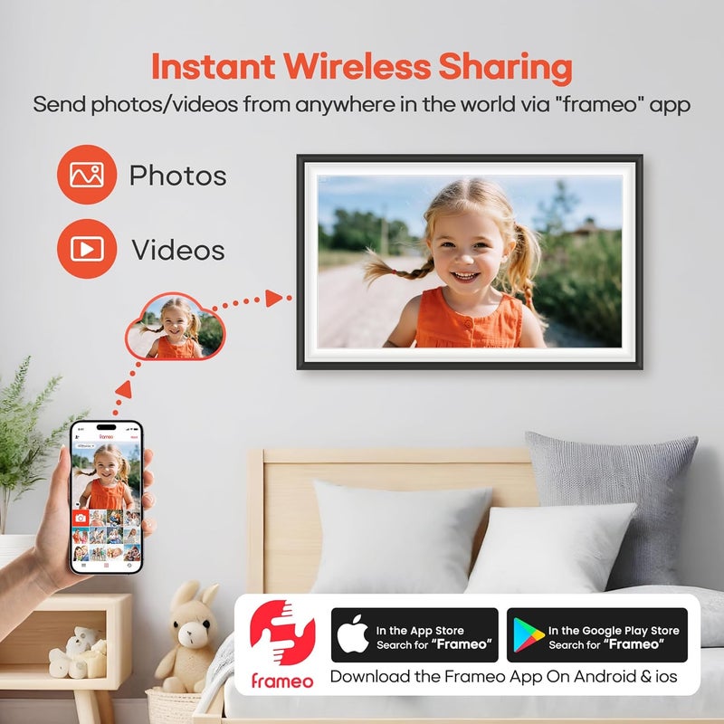 BIGASUO Digital Picture Frame Frameo 15.6" WiFi Electronic Photo Frames Large with 64GB Memory 1920x1080 IPS FHD Touch Screen Share Moments Instantly Anywhere Photo Gifts for Parents and Grandparents - Image 2
